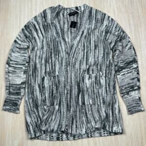 NWT Lane Bryant Gray Marled Stripe Open Front Knit Sweater Cardigan 18/20